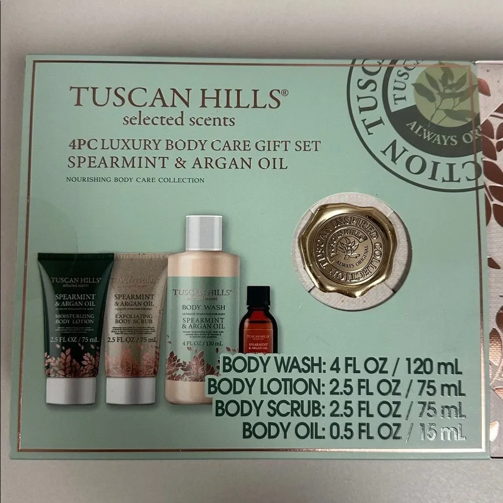 TUSCAN HILLS Unisex 4pc Luxury Body Care Gift Set Spearmint & Argan Oil